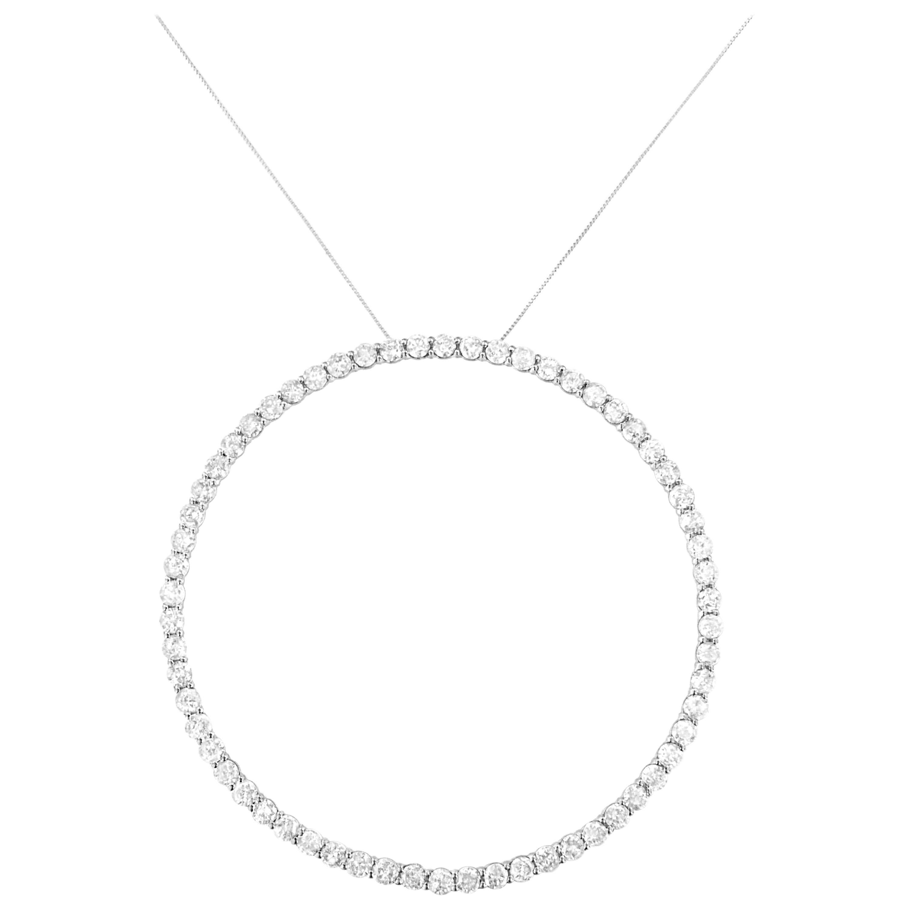 .925 Sterling Silver 5.0 Carat Round Diamond Open Circle Hoop Pendant Necklace For Sale