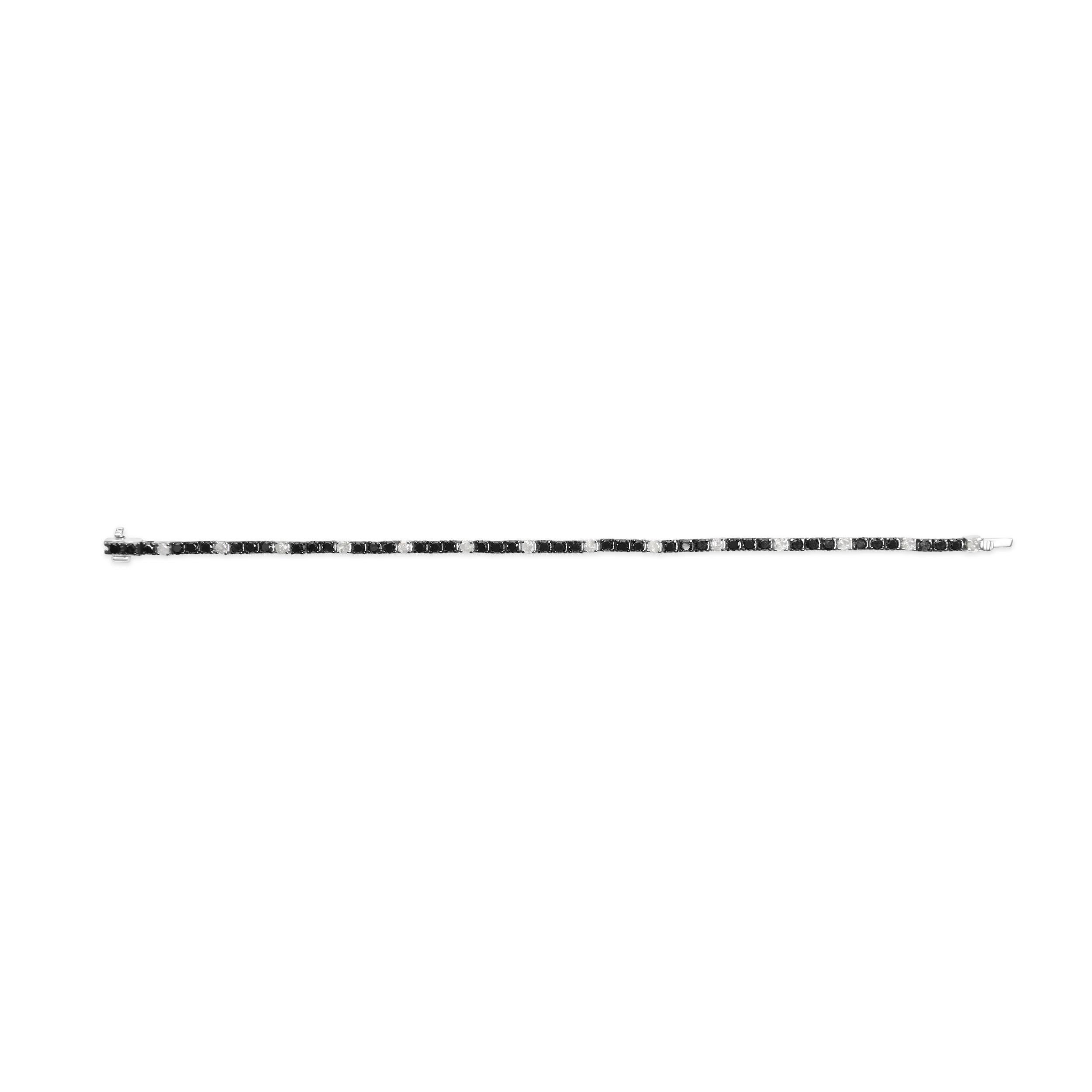 Modern .925 Sterling Silver 5.0 Cttw Black and White Diamond Tennis Bracelet For Sale