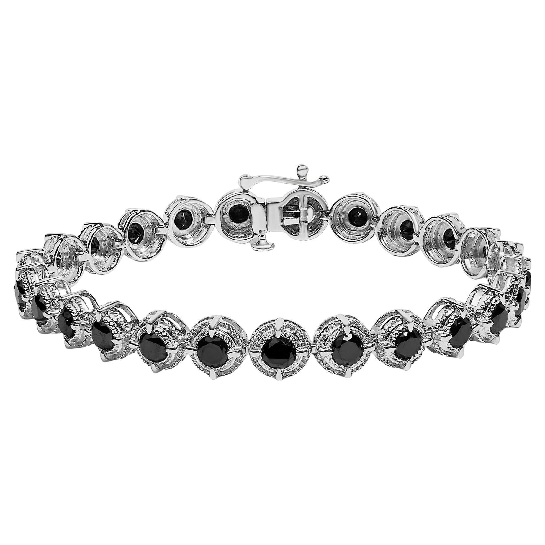 .925 Plata de Ley 5.0 Cttw Diamante Negro Milgrain Pulsera de Tenis con Eslabones en venta