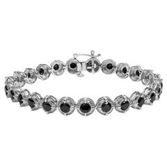 .925 Sterling Silver 5.0 Cttw Black Diamond Milgrain Link Tennis Bracelet
