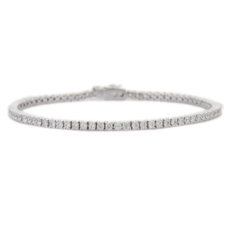 925 Sterling Silver 5.94 Carat Round Cubic Zirconia Engagement Tennis Bracelet For Sale 1