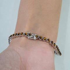 925 Sterling Silver 5.96 Carat Dainty Tiger's Eye Tennis Bracelet by Silvorra