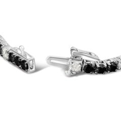 .925 Sterling Silver 6.0 Cttw Black and White Diamond Tennis Bracelet