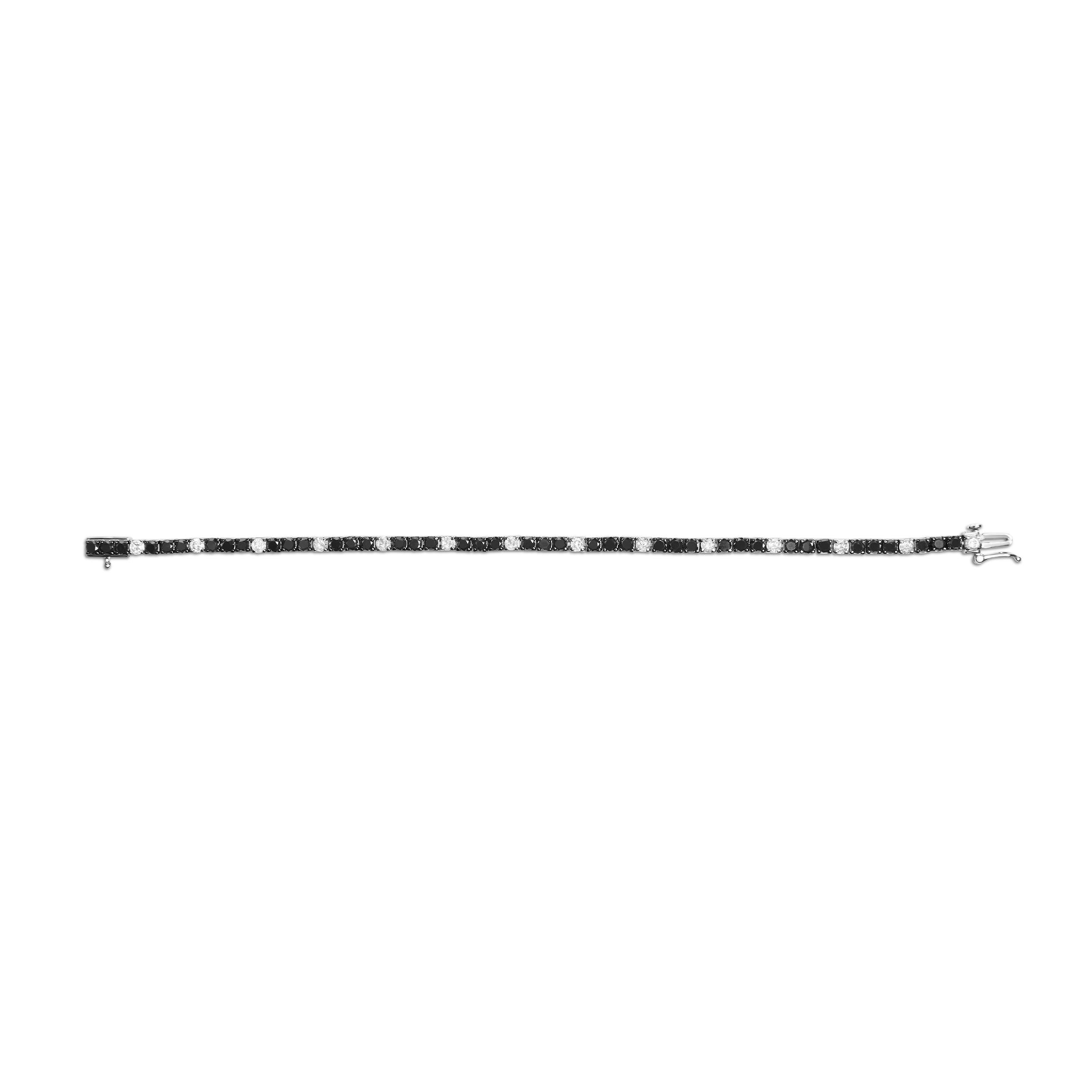 Moderno Bracciale tennis in argento 925 con diamanti bianchi e neri da 6,0 ctw in vendita
