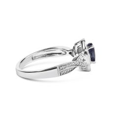 .925 Sterling Silver 6x4mm Pear Sapphire Gemstone with Diamond Ring