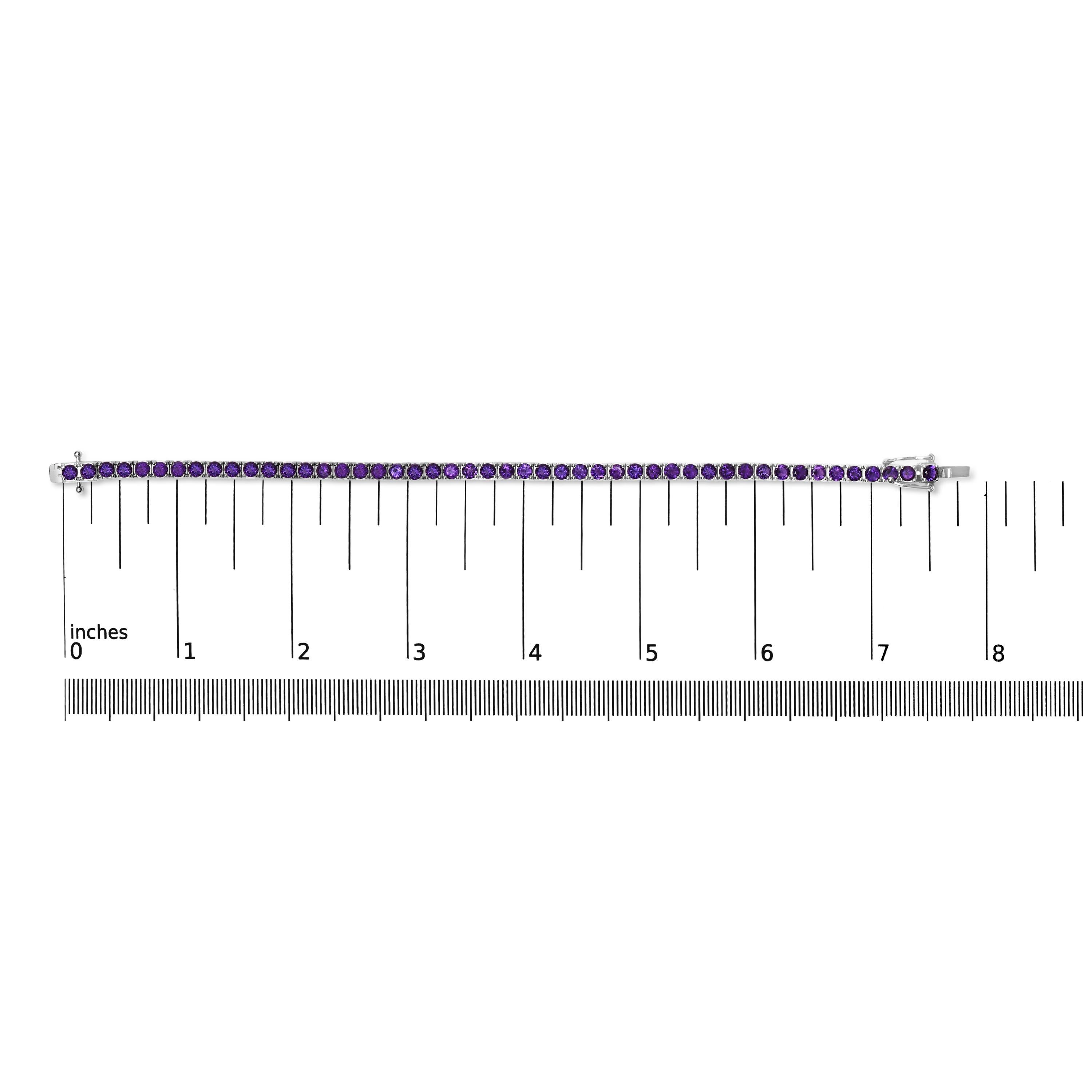 Taglio rotondo .925 A. Silver Bracciale da Tennis con Ametista Viola Creata 7 3/8 Ctw in vendita