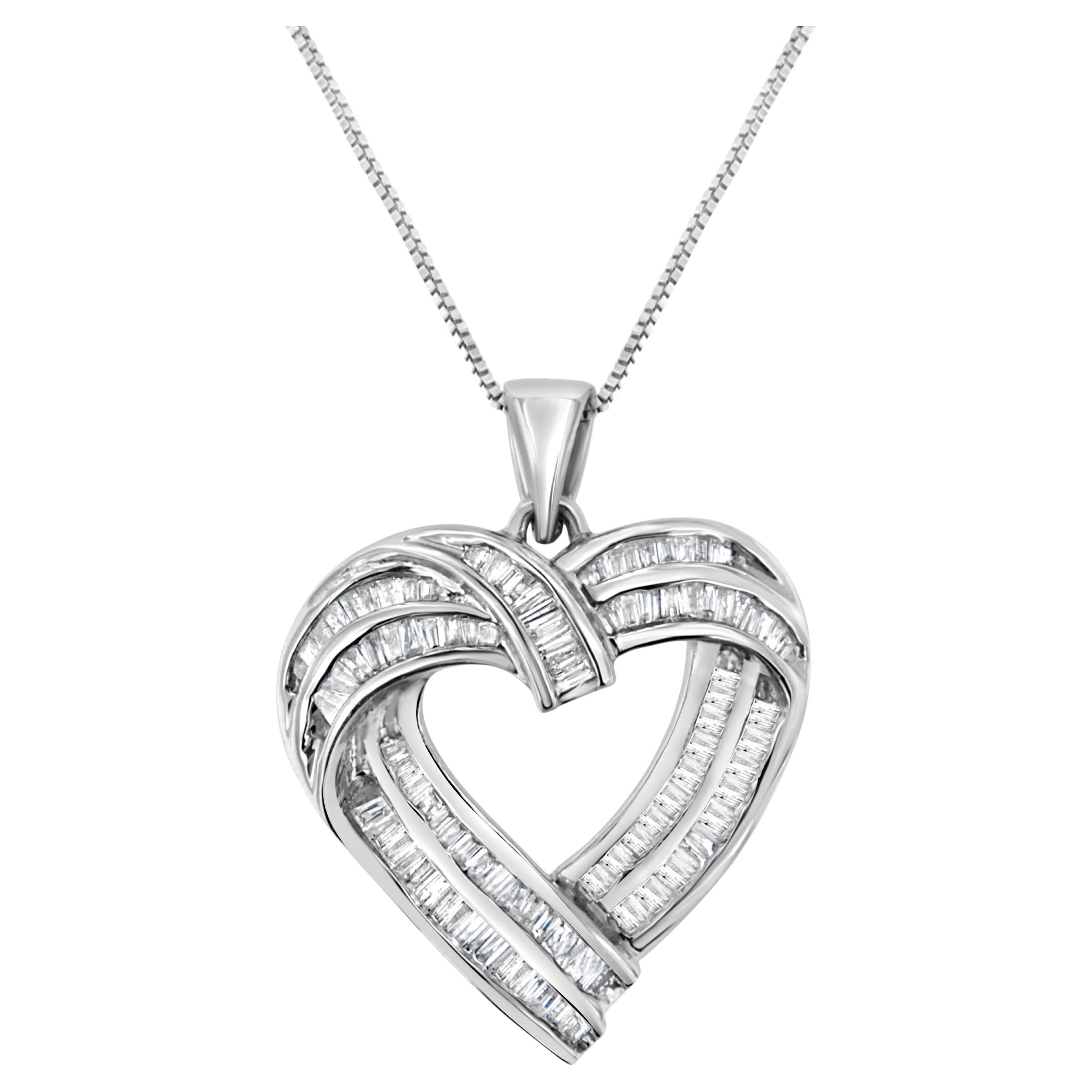 .925 Sterling Silber 7/8 Karat Baguette Diamant Herz Anhänger Halskette