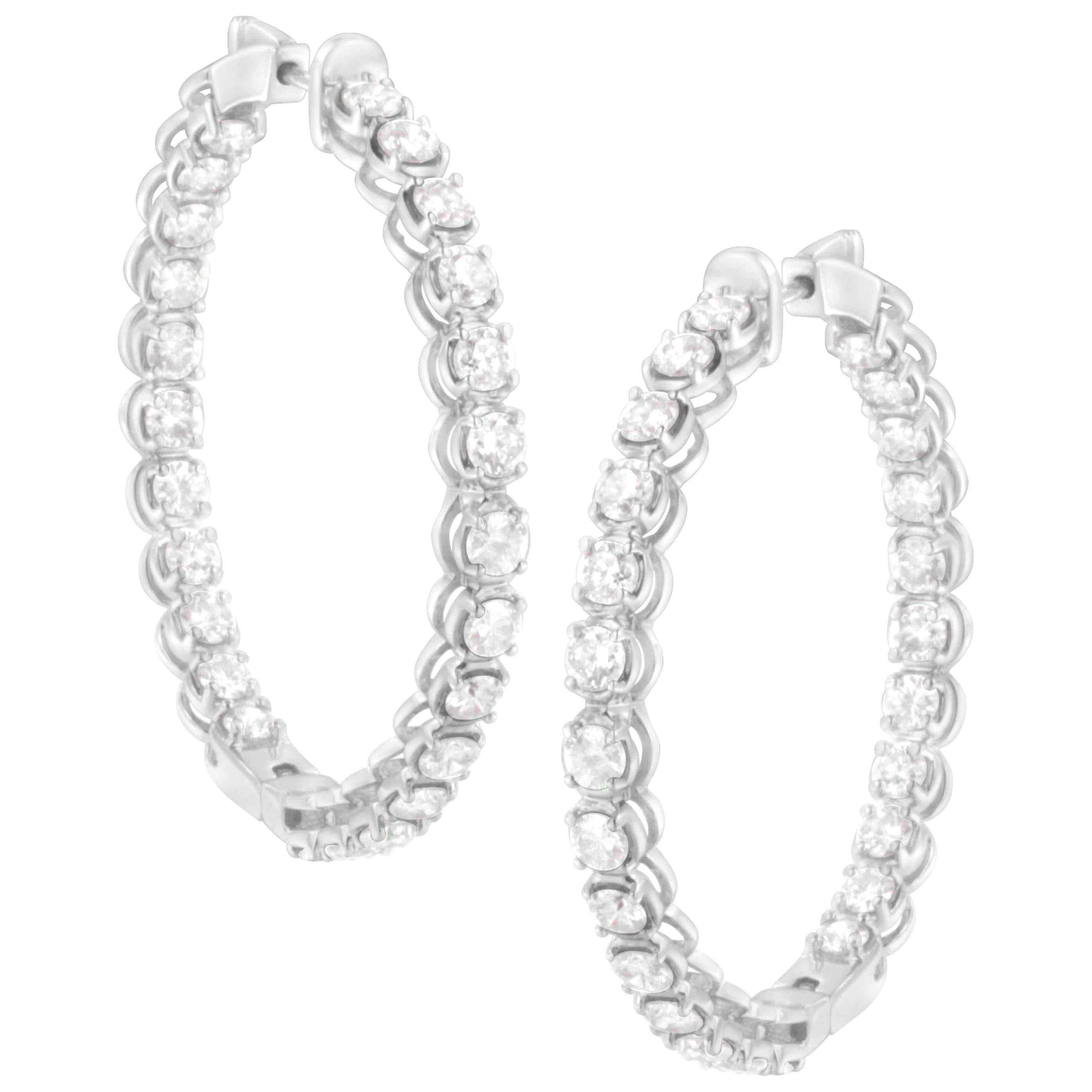 925 STERLING SILVER HOOP EARRINGS W/3 ROW MAN MADE DIAMOND ACCENTS/ NEW DESIGN!! 