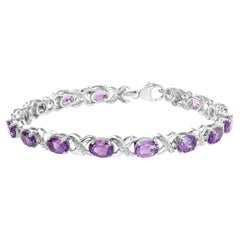 .925 Sterling Silver Oval Amethyst and Diamond Accent X-Link Bracelet