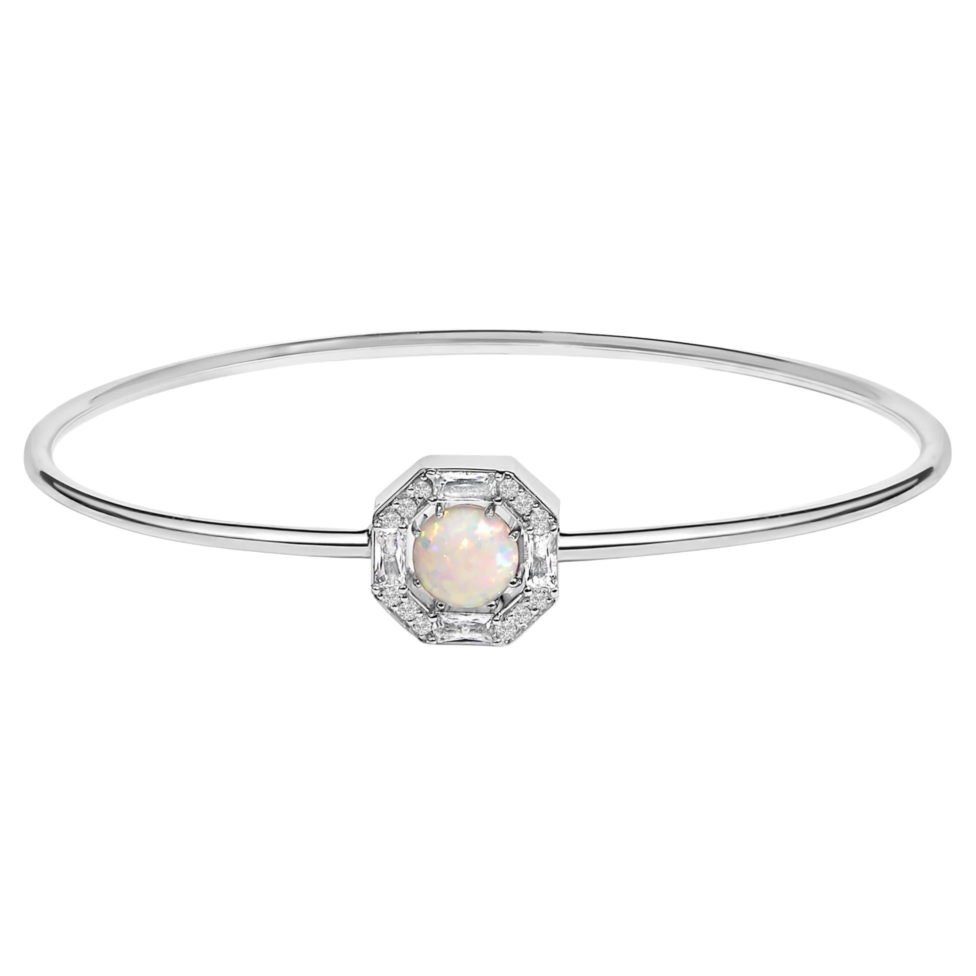 .925 Bracciale a raggiera in argento sterling 7X7MM con opale creato e zaffiro bianco