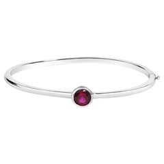 .925 Sterling Silver 7X7MM Created Red Ruby Solitaire Bangle Bracelet