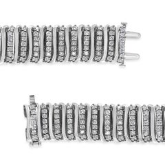 .925 Sterling Silver 8 1/2 Carat Diamond 7 Row Chevron "S" Link Tennis Bracelet
