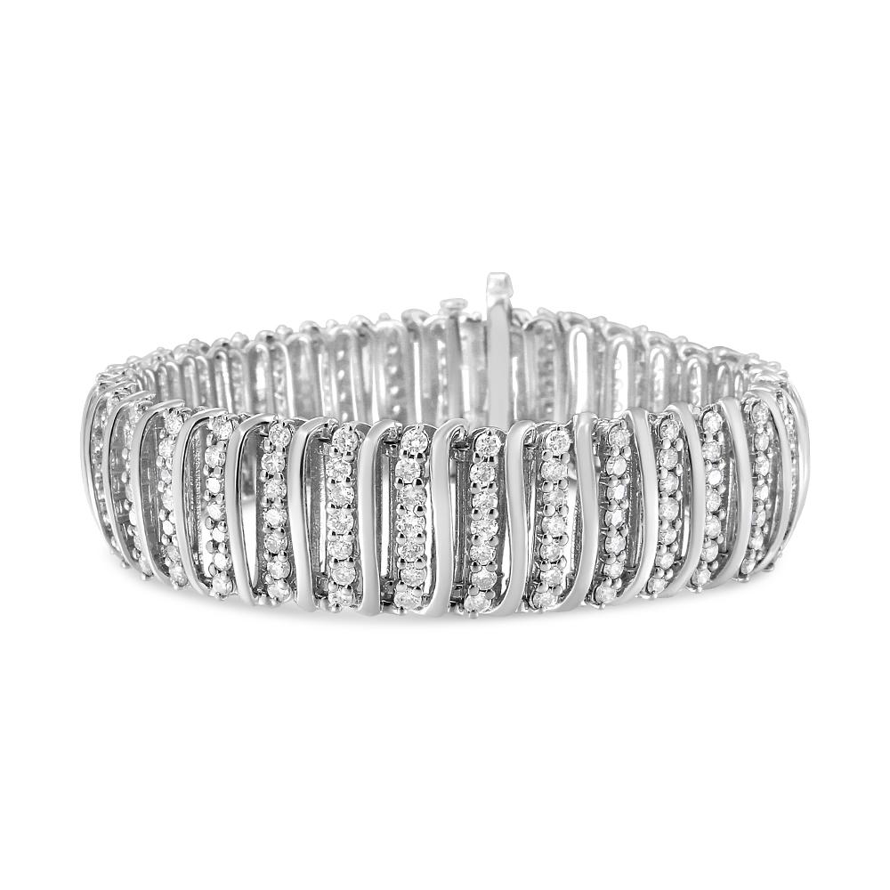 .925 Sterling Silver 8 1/2 Carat Diamond 7 Row Chevron 