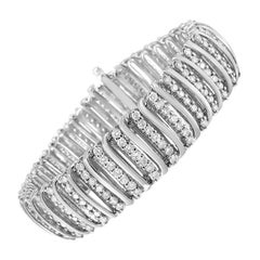 .925 Sterling Silver 8 1/2 Carat Diamond 7 Row Chevron "S" Link Tennis Bracelet