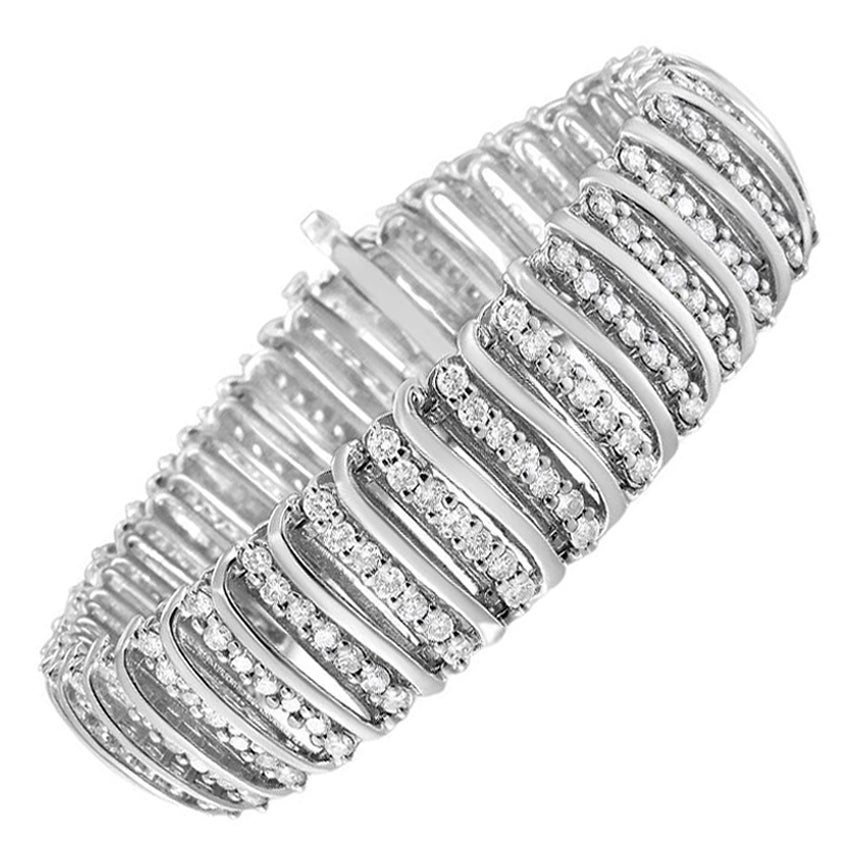 .925 Sterling Silver 8 1/2 Carat Diamond 7 Row Chevron "S" Link Tennis Bracelet