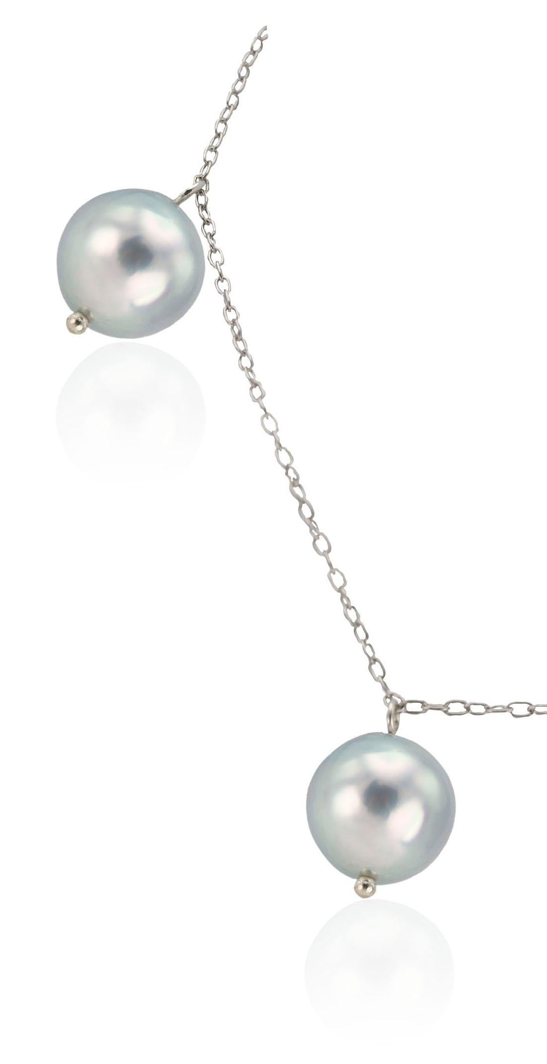 Beautiful Tincup style bracelet with Akoya Blue Baroque Pearls measuring 7.5-8mm and .925 Sterling Silver chain. The bracelet is adjustable 7-8