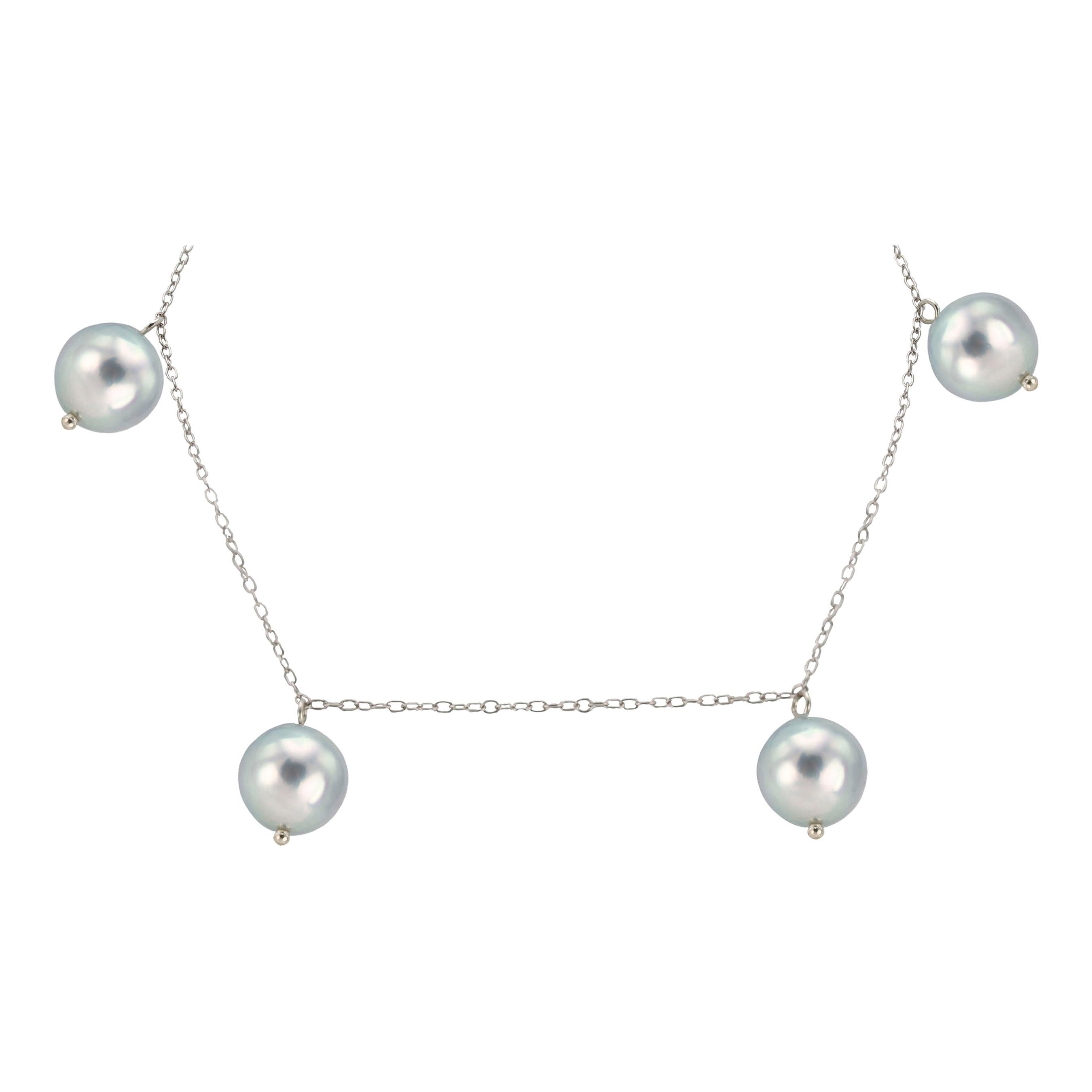 Akoya Blue Baroque Pearl Bracelet 7.5-8mm with .925 Sterling Silver Chain For Sale