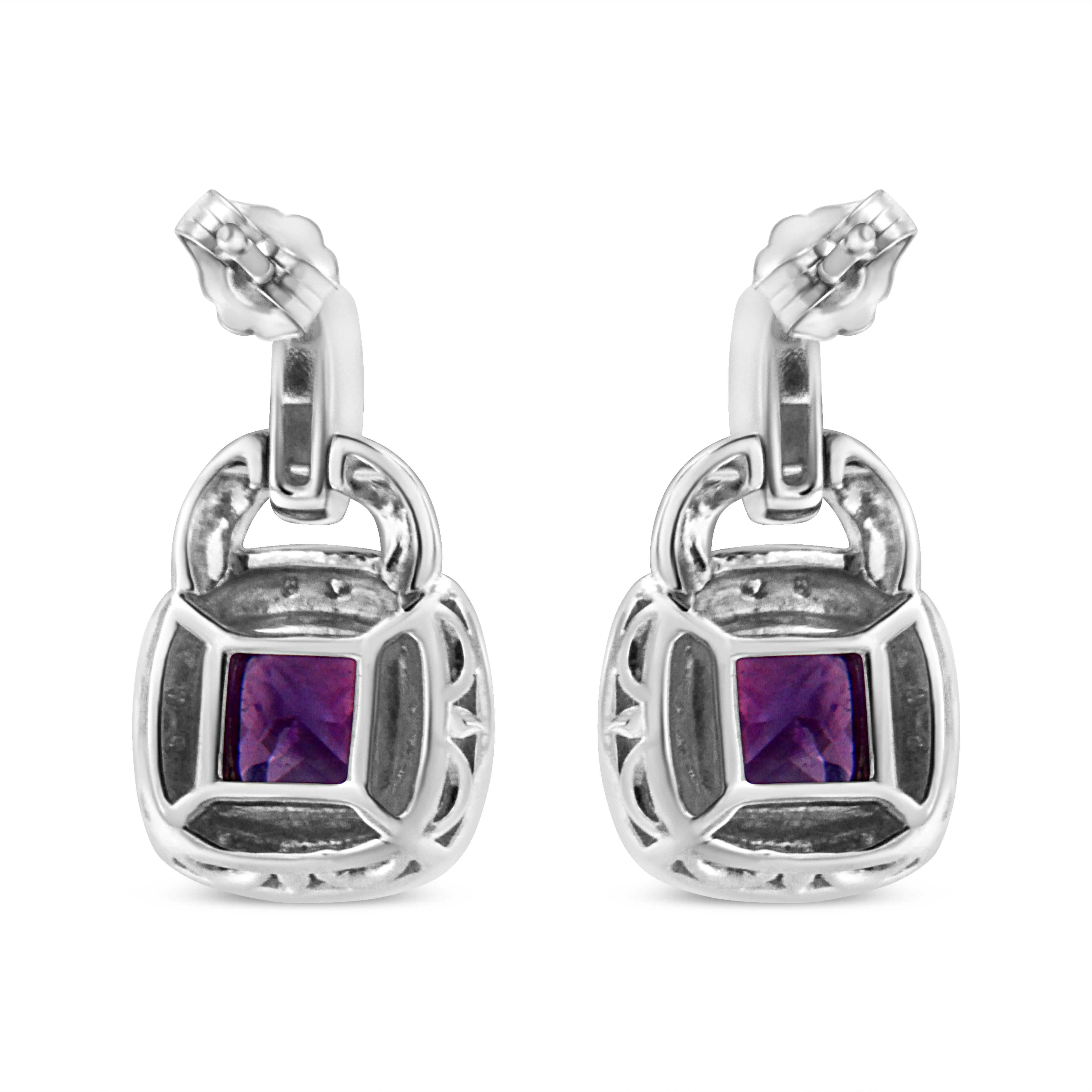Orecchini a cerchio con diamante e ametista in argento 925 con chiusura a pressione In condizioni Nuovo in vendita a New York, NY