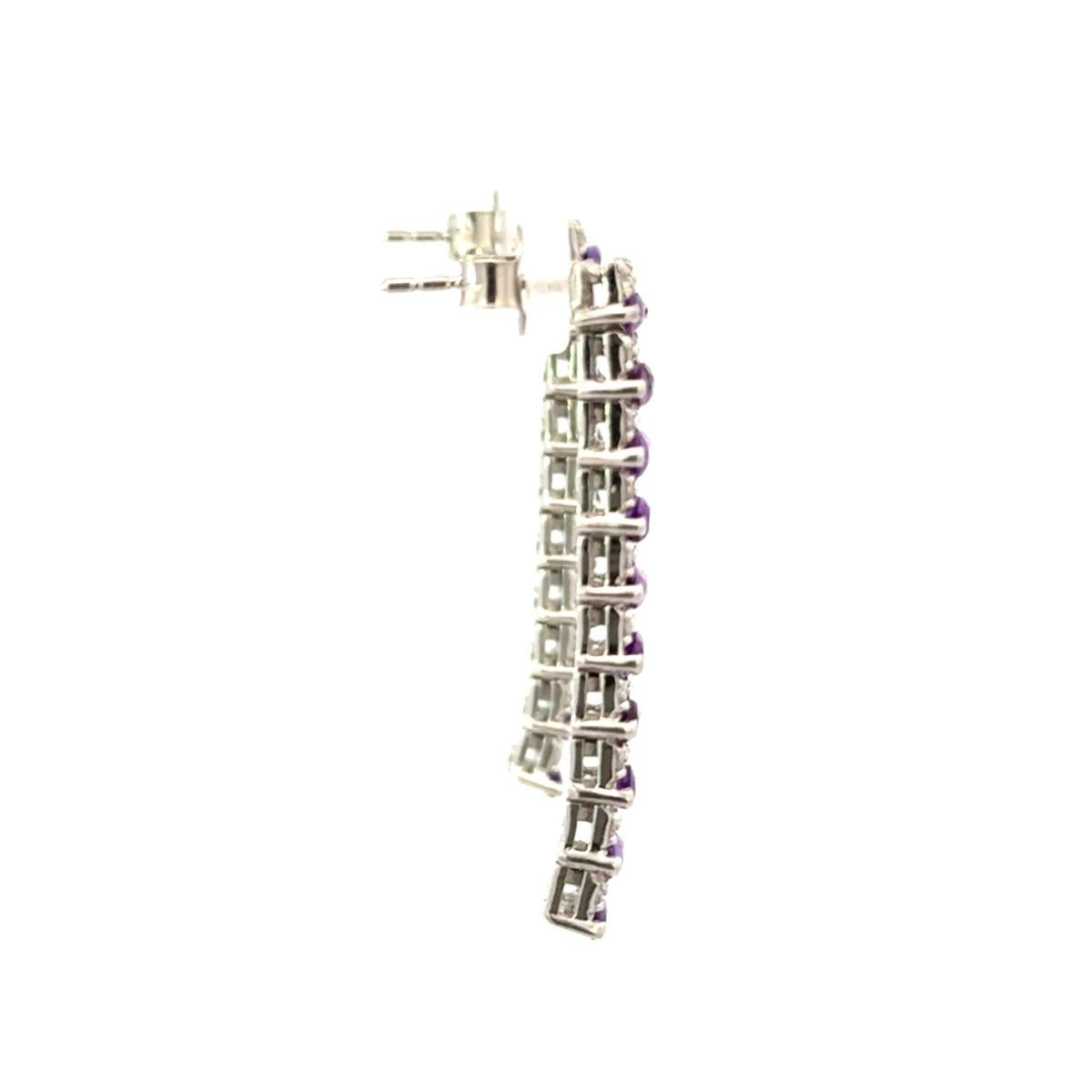 Art Nouveau 925 Sterling Silver Amethyst Halo Line Shaped Dangle Earring for Wedding Gift For Sale