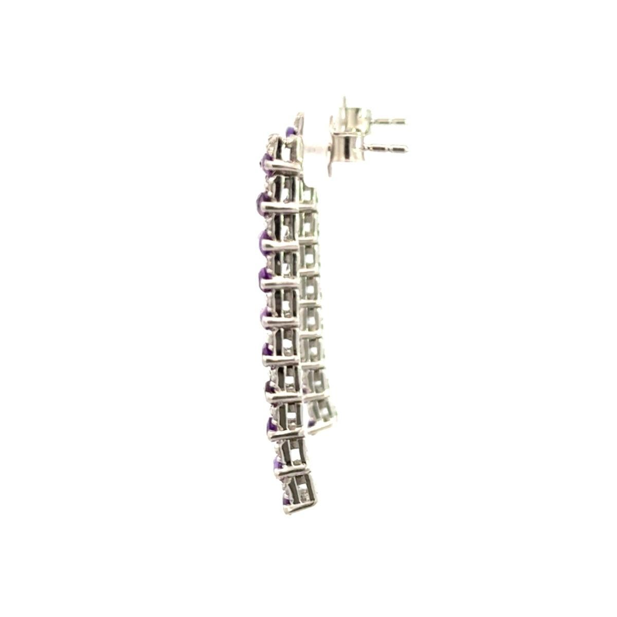 925 Sterling Silver Amethyst Halo Line Shaped Dangle Earring for Wedding Gift In New Condition For Sale In New York, NY