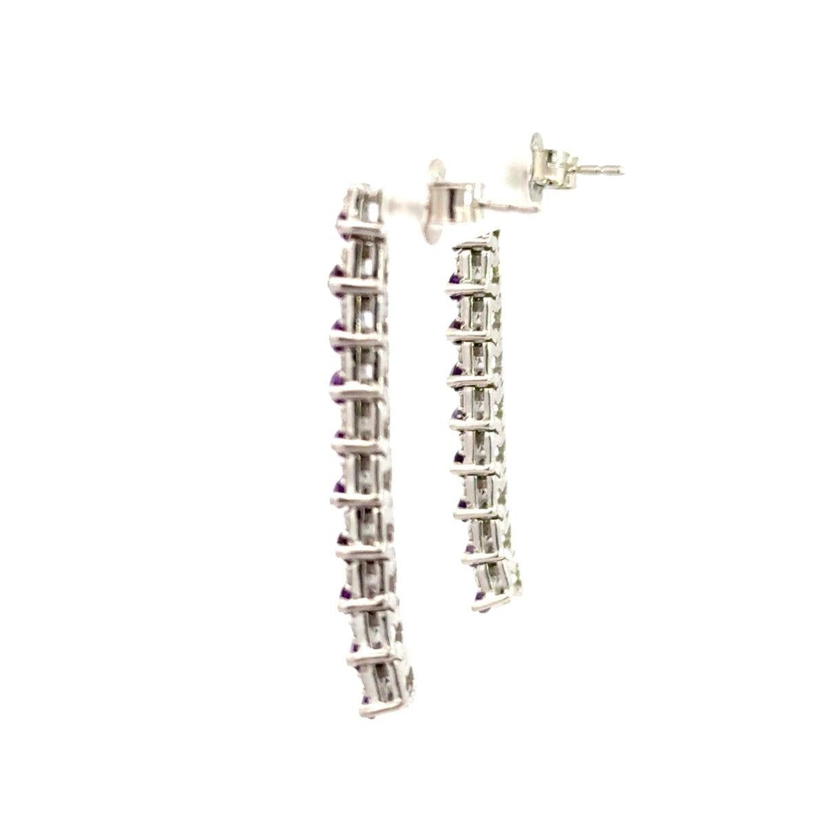 Women's 925 Sterling Silver Amethyst Halo Line Shaped Dangle Earring for Wedding Gift For Sale