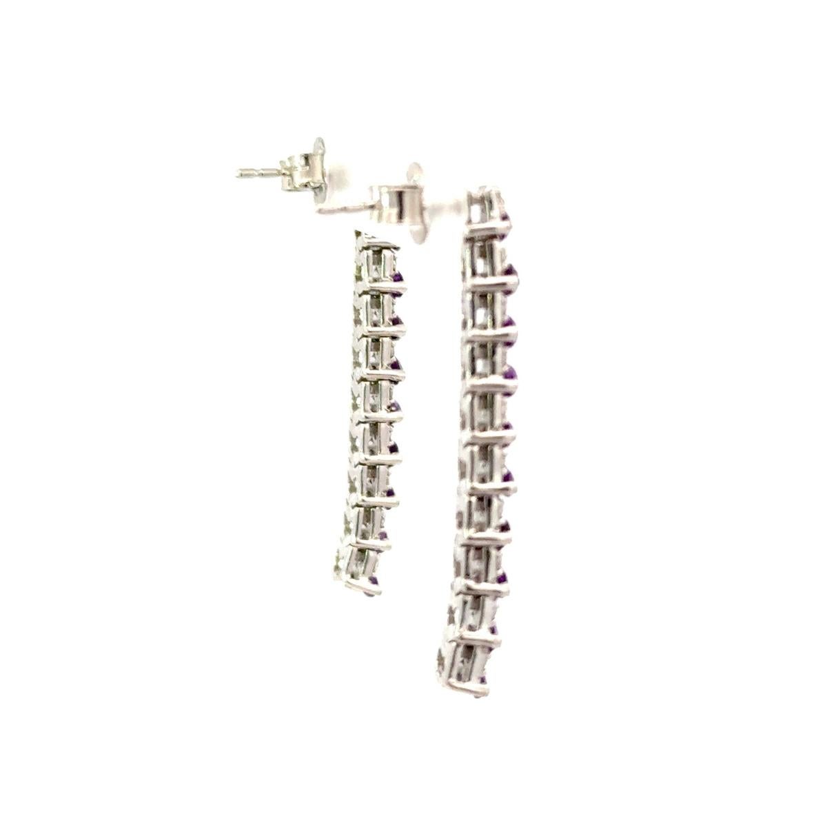 925 Sterling Silver Amethyst Halo Line Shaped Dangle Earring for Wedding Gift For Sale 1