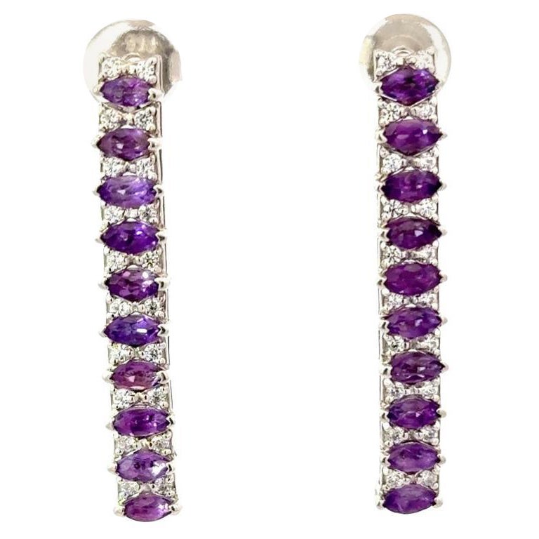 925 Sterling Silber Amethyst Halo Linie geformt baumeln Ohrring für Muttertag im Angebot