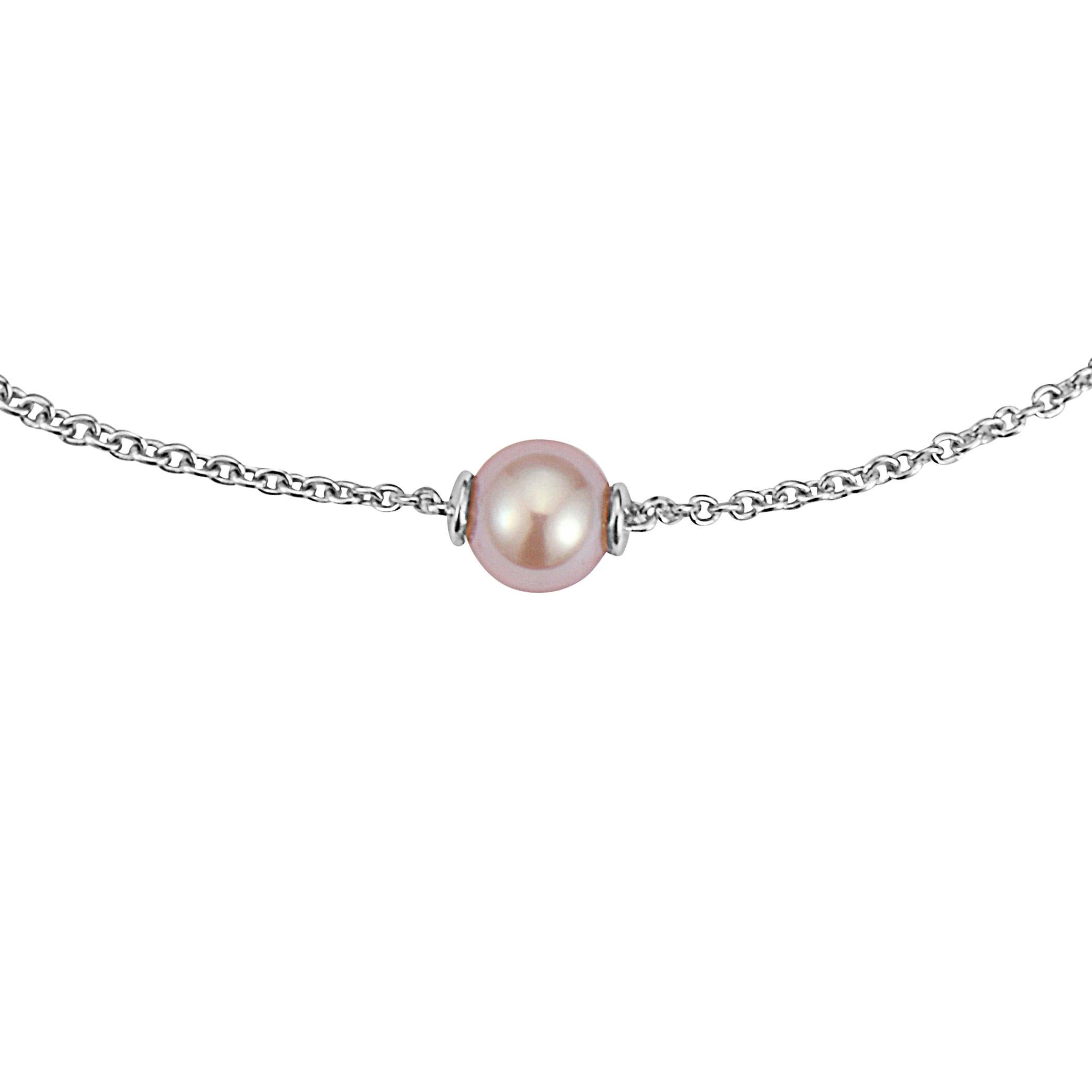 Round Cut .925 Sterling Silver and Freshwater Pink Pearl Anklet For Sale