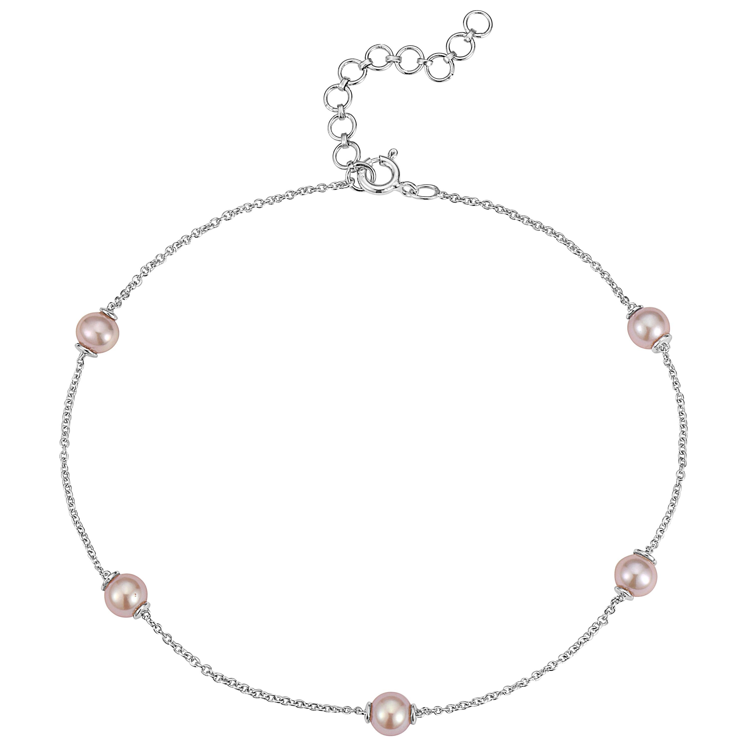 .925 Sterling Silver and Freshwater Pink Pearl Anklet For Sale
