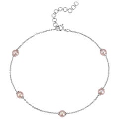 .925 Sterling Silver and Freshwater Pink Pearl Anklet