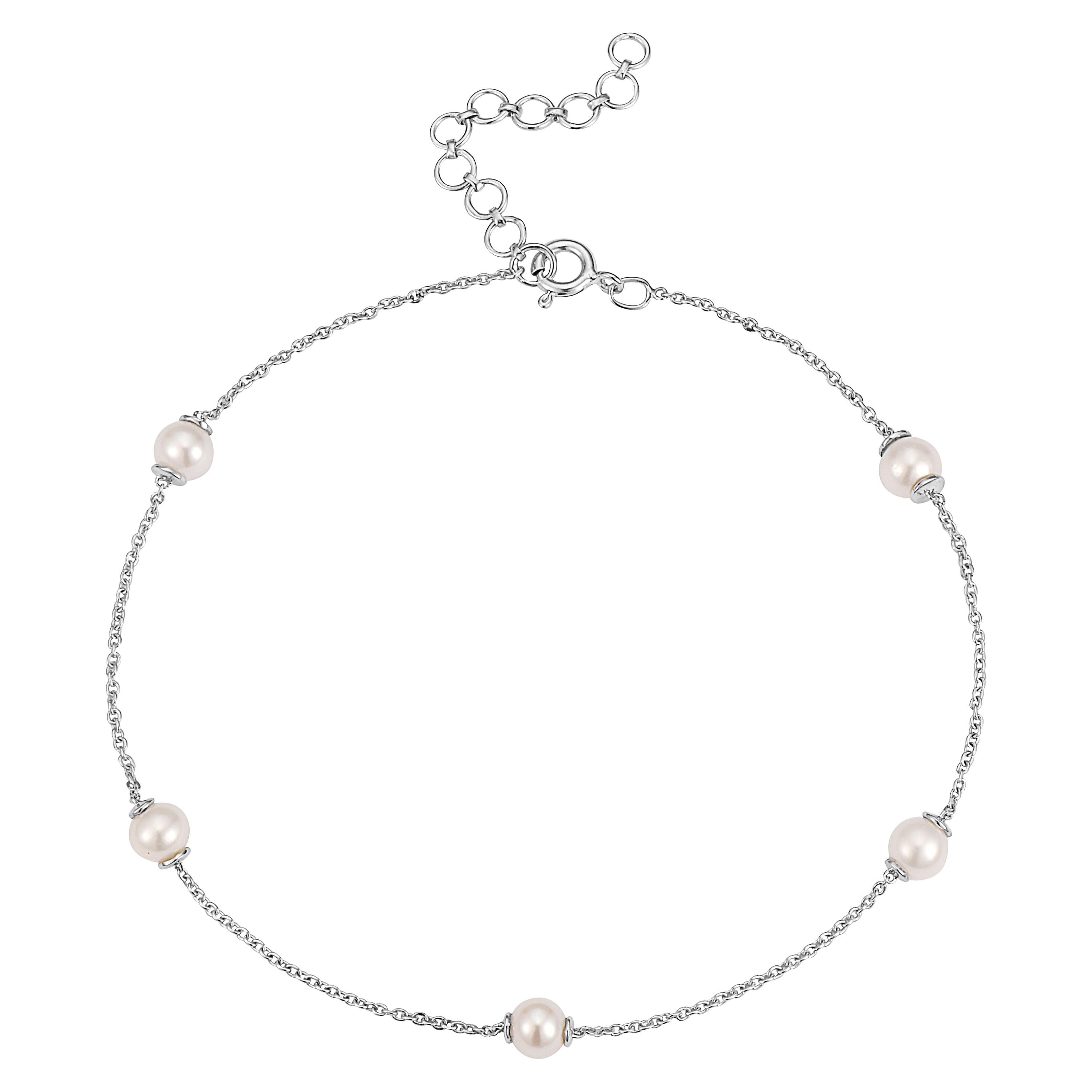 .925 Sterling Silver and Freshwater White Pearl Anklet For Sale