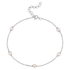 .925 Sterling Silver and Freshwater White Pearl Anklet