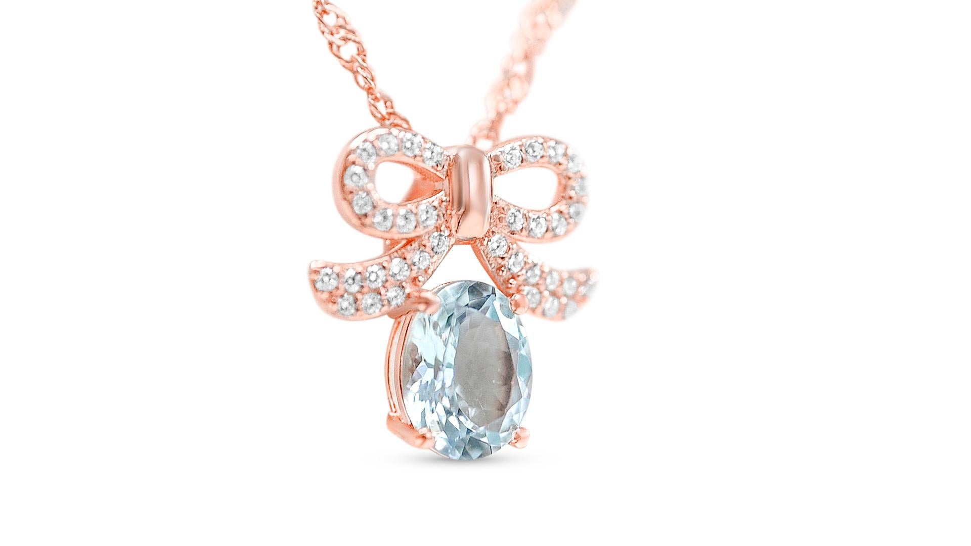 Art Deco 925 Sterling Silver Aquamarine 18K Rose Gold Plated Pendant Bridal Jewelry  For Sale