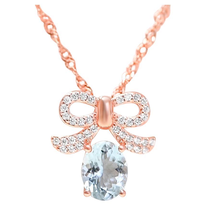 925 Sterling Silver Aquamarine 18K Rose Gold Plated Pendant Bridal Jewelry  For Sale