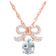 Used 925 Sterling Silver Aquamarine 18K Rose Gold Plated Pendant Bridal Jewelry 