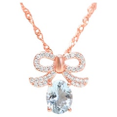 925 Sterling Silver Aquamarine 18K Rose Gold Plated Pendentif Bridal Jewelry