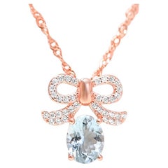 Brautschmuck 925 Sterlingsilber Aquamarin 18K Roségold vergoldeter Anhänger 