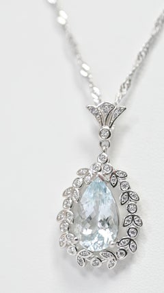 Natural Aquamarine Solitaire Pendant With Chain Necklace 925 Sterling Silver