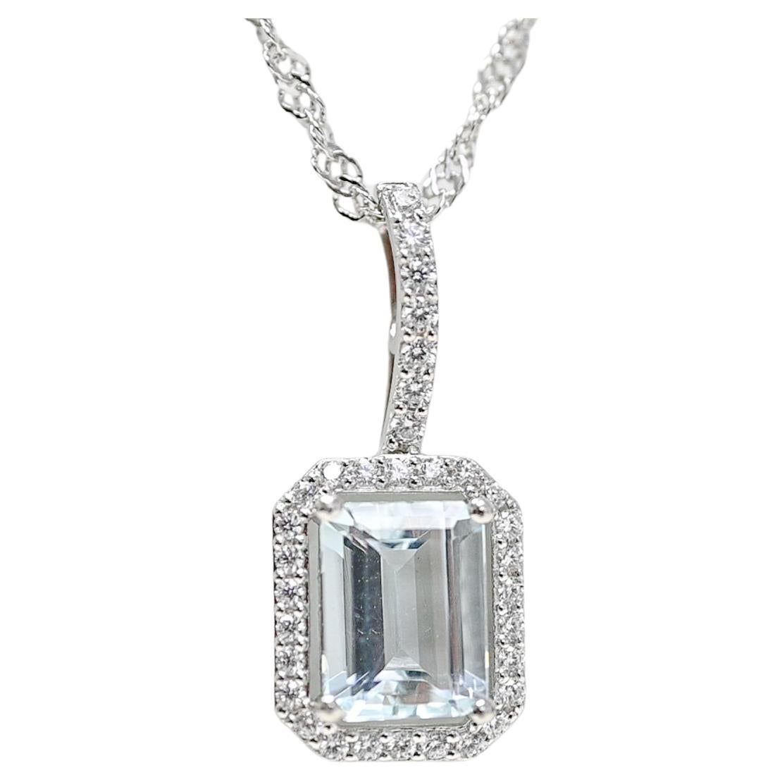 925 Sterling Silver Aquamarine Pendant Bridal Silver Jewelry For Women Gift  For Sale