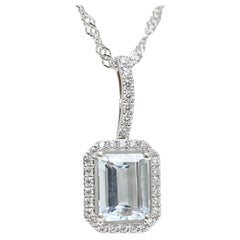 925 Sterling Silver Aquamarine Pendant Bridal Silver Jewelry For Women Gift 