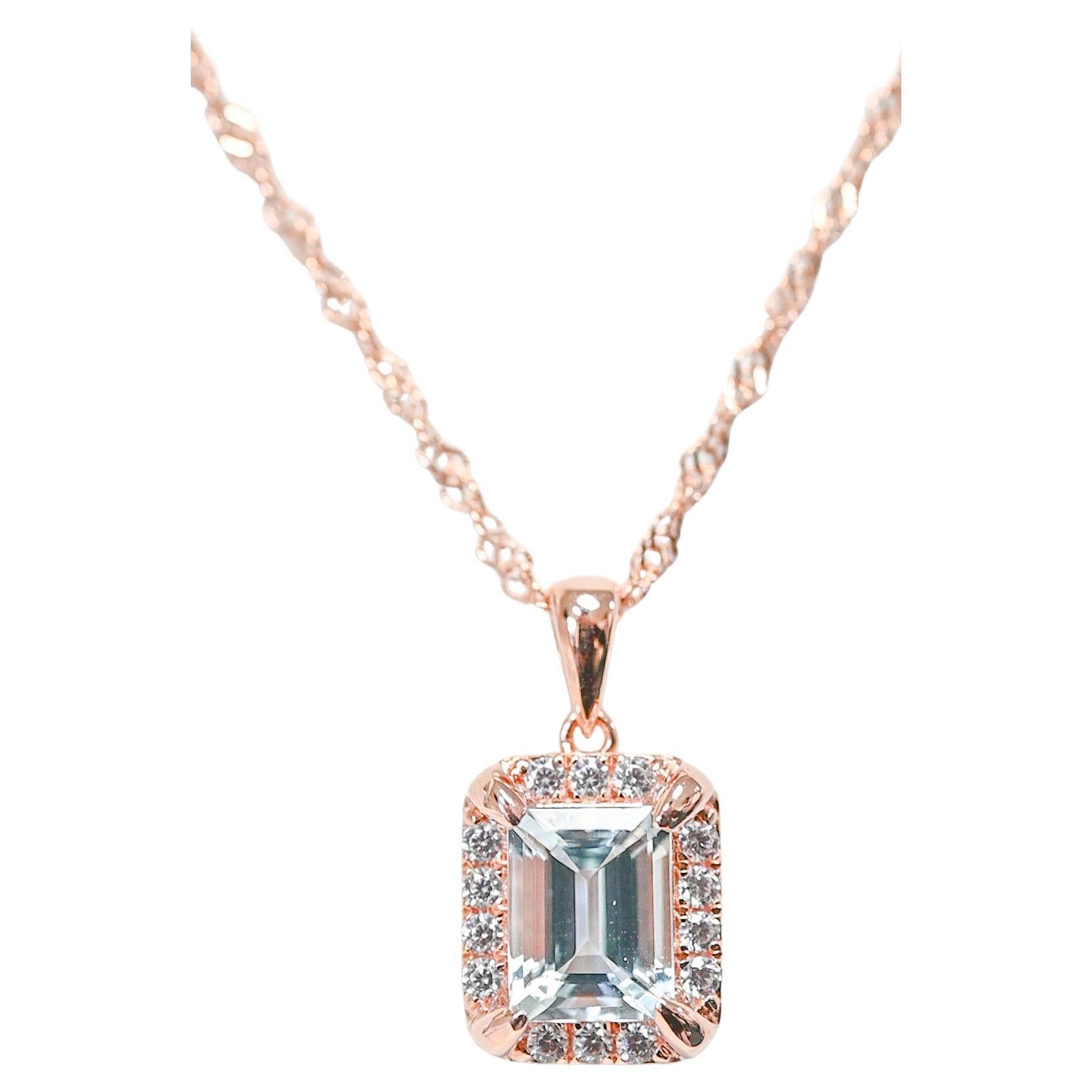 925 Sterling Silver Aquamarine Wedding Pendant Necklace For Women Jewelry 