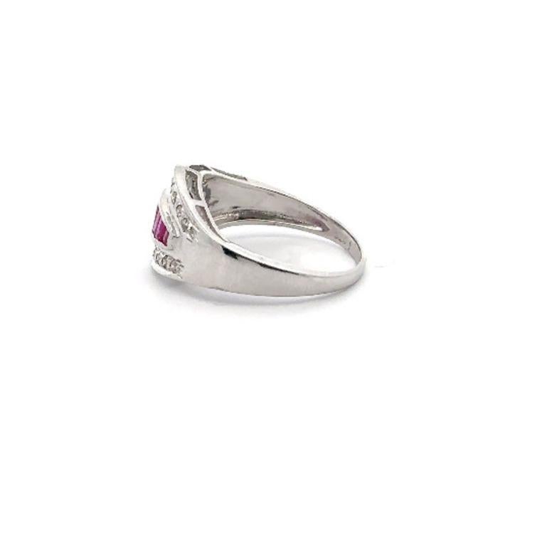 For Sale:  Sterling Silver Art Deco Everyday Wear Ruby and Diamond Women Ring 5