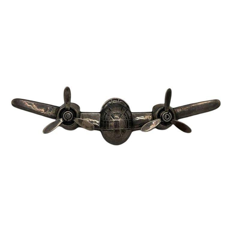 Mid-Century Modern 925 Sterling Silver B-25 Mitchell Aircraft Brooch w/ Moving Propeller Props For Sale