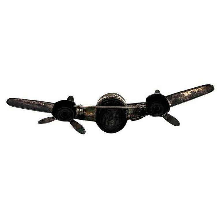 925 Sterling Silver B-25 Mitchell Aircraft Brooch w/ Moving Propeller Props In Excellent Condition For Sale In Van Nuys, CA