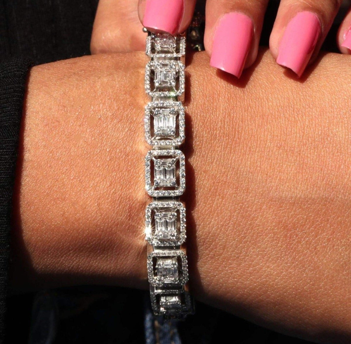 925 Sterling Silver Bangle Bracelet Elegant Moissanite Bracelet Gift For Women .