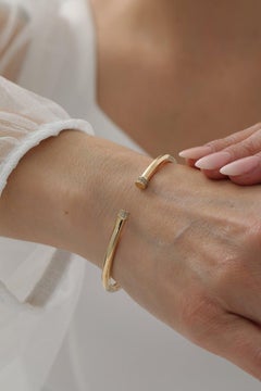 925 Sterling Silver Bangle Bracelet Gift Minimalist Moissanite Cuff Bracelet.