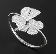 925 Sterling Silver Bangle Bracelet Natural Pave Diamond Butterfly Style Bracelt