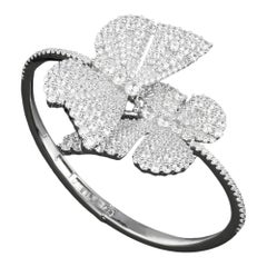 925 Sterling Silver Bangle Bracelet Natural Pave Diamond Butterfly Style Bracelt