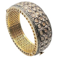 ​Natural Diamond Polki Statement Bangle Bracelet, Victorian cuff 925 Silver