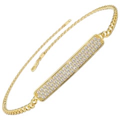 925 Sterling Silver Bar Bracelet Natural Pave Diamond Bracelet Birthday Gift.